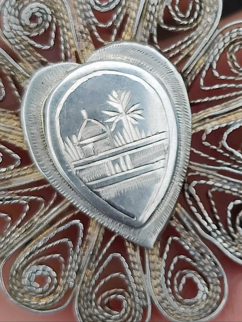 Vintage Sterling Egyptian Scene Filigree Pendant